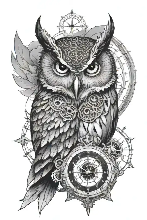 Owl With One Eye As A Clock And The Other One Compass