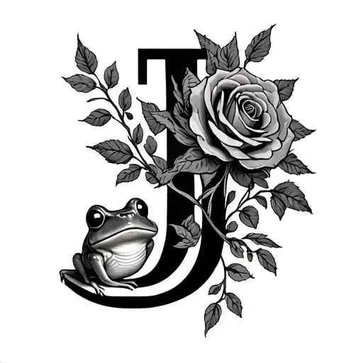 The Letter J With Roses And A Cute Frog
