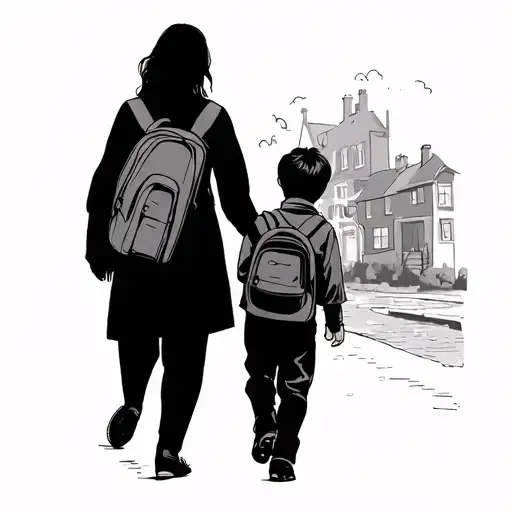 Mother Walking Her Son To School