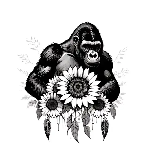 Silverback Gorilla With Sunflowers And Dream Catcher
