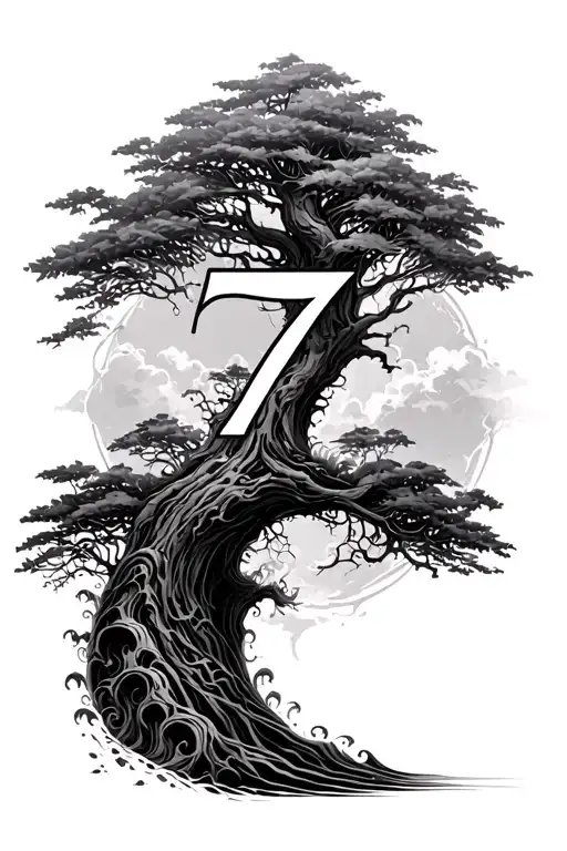 Vertical Tree With Waves And The Number 7