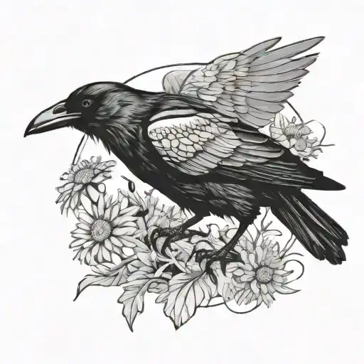 Crow With Dandelion In Beak