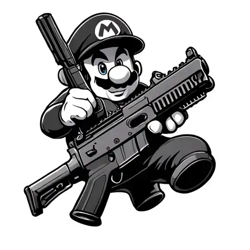 Mario Holding Gun M16