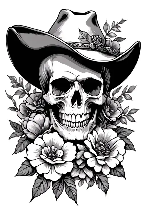 Skull Cowboyhead Brokenlefthand Flowers Intertwined