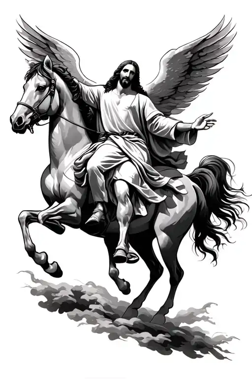Jesus On A Horse Coming From The Heavens Gates