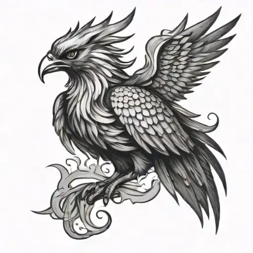 Sketch Of A Phoenix Tattoo For A Man On The Front Surface Of The Thigh