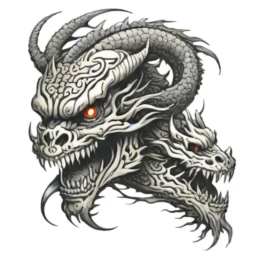 Japanese Dragon Going Through A Skull