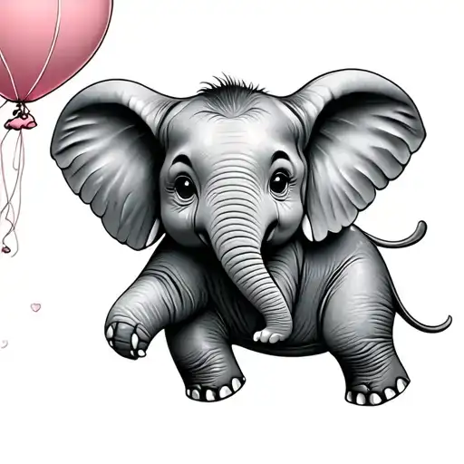 Baby Elefant Flying With Balloon