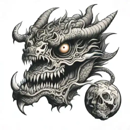 Japanese Dragon Eating A Skull