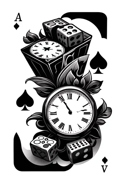 A Clock Playing Cards Dice Symbolizing The Gamble