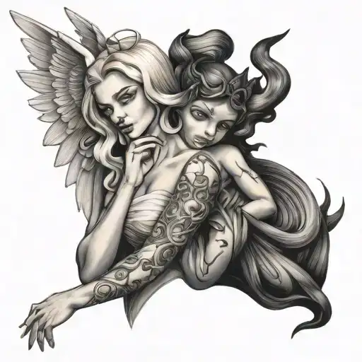 Angel And Devil Beautiful Blonde Woman