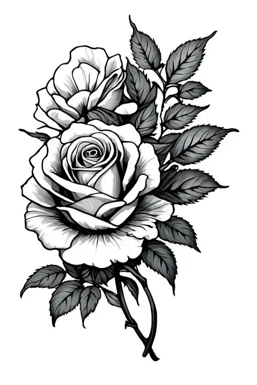 Sweet Pea Flower And Rose Intertwined