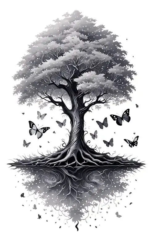 Tree And Butterflies Surrounding