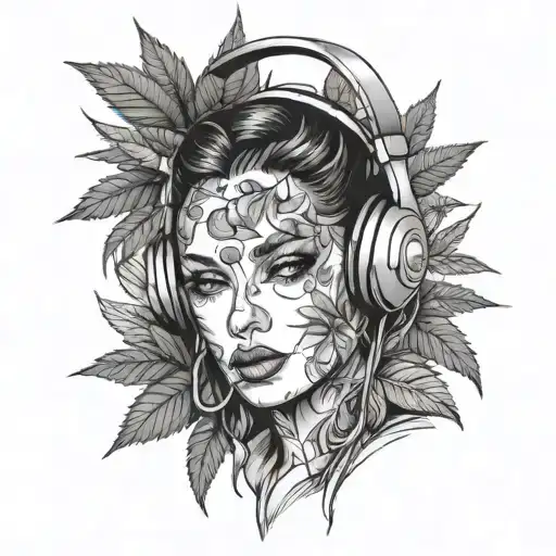 A Portrait Of A Sexy Woman With Headphones And Marijuana Plants In The Background