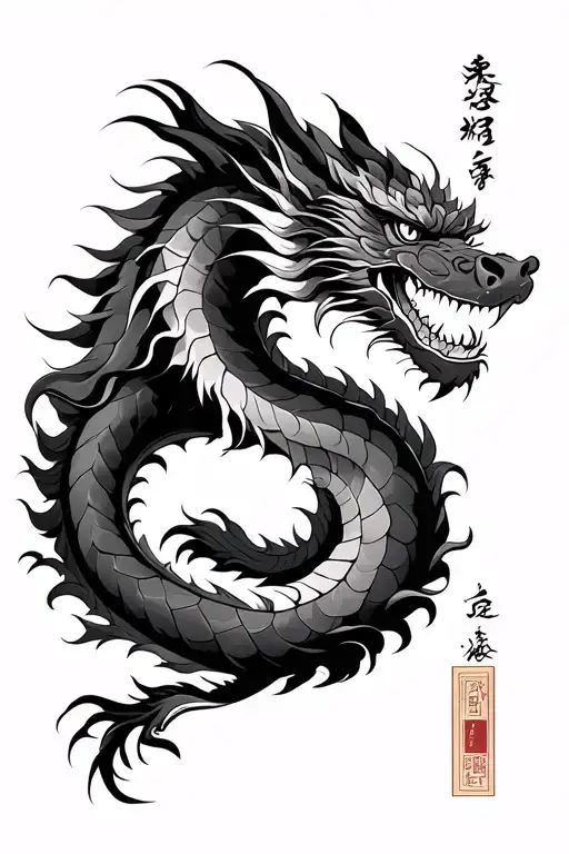 East Asian Dragon With Scroll In Background