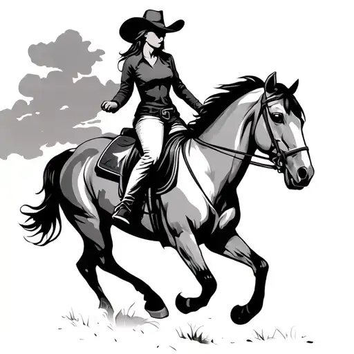 Western Hot Cowgirl Riding A Horse