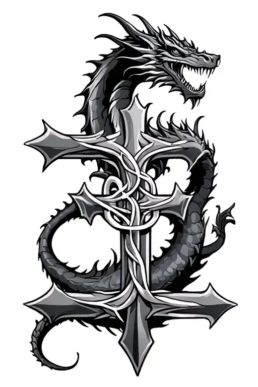 Dragon And Cross Intertwined By The Dragons Tail