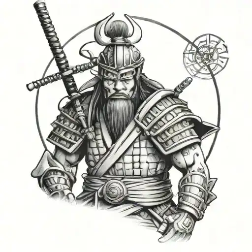 Samurai Warrior With Temples In The Background