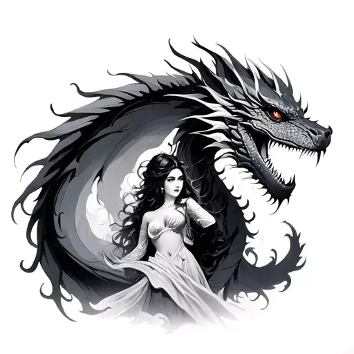 Woman Arapped Arond A Dragon