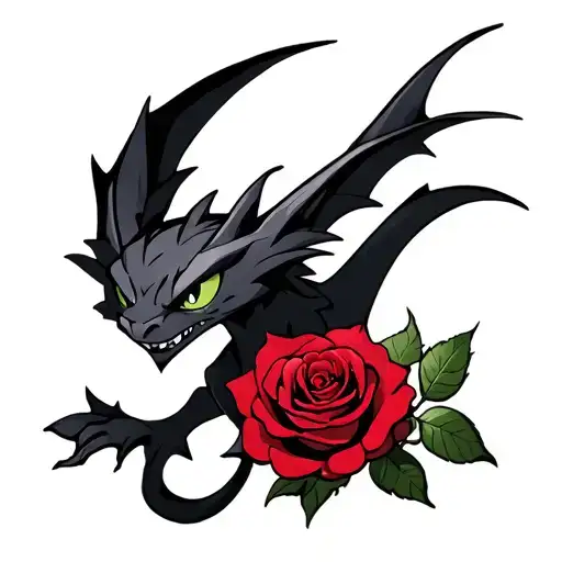 Toothless Night Fury With Red Rose