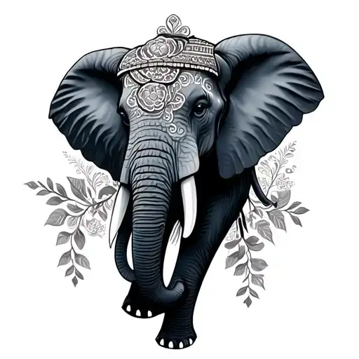 Traditional Elephant With Traditional Floral