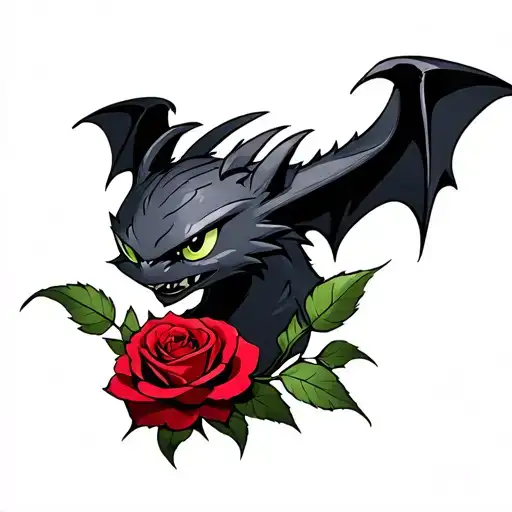 Toothless Night Fury With Red Rose