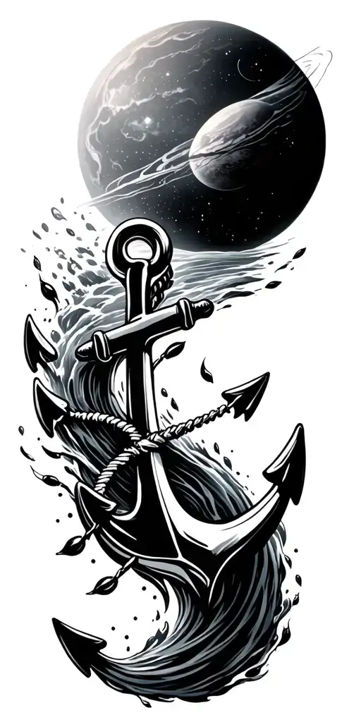 Anchor Surrounded By Sea Flowing Up Into Space