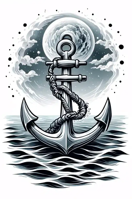 Anchor Surrounded By Sea Flowing Up Into Space