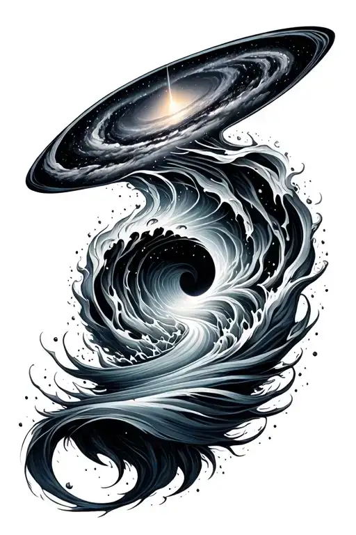 Sea Flowing Up Into Space With A Spiral Galaxy At The Top