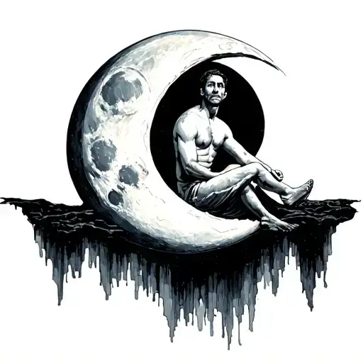 Half Moon With A Man Sitting In The Moon With His Feet Hanging Off The Edg