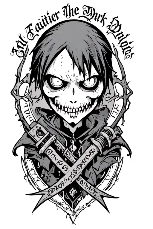 Soul Eater Midir From The Game Darksouls In Gothic Style With Text Around It For A Forearm Piece