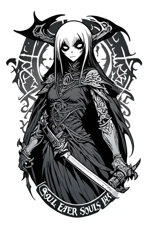 Soul Eater Midir From The Game Darksouls In Gothic Style With Text Around It