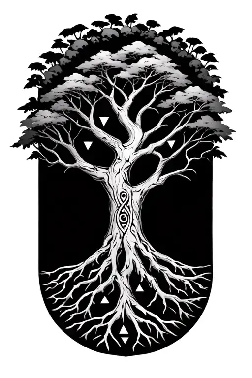 Tree Of Life Woth Triangles And Tribals Arround It