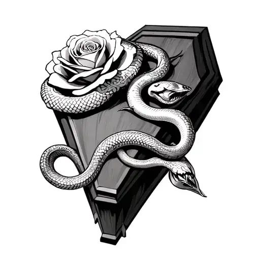 Coffin With A Snake Wrapped Round And A Rose Intertwined