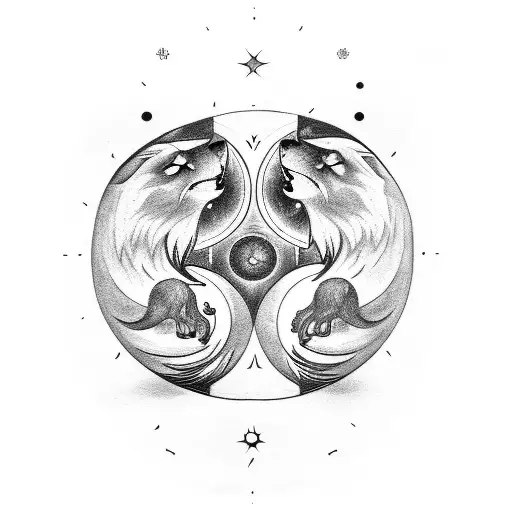 Two Wolfs Sun And Moon
