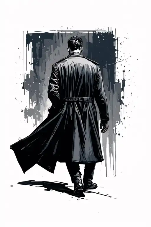 Man In Black Trenchcoat Walking Away