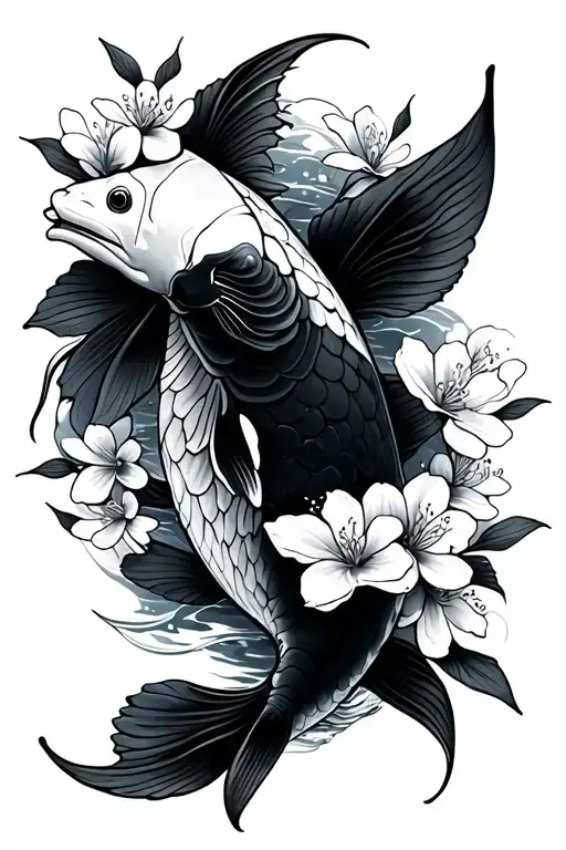 Koi Fish With Cherry Blossoms