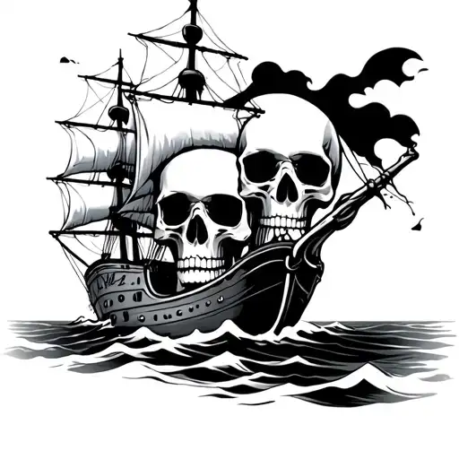 Skull And Ship Sailing