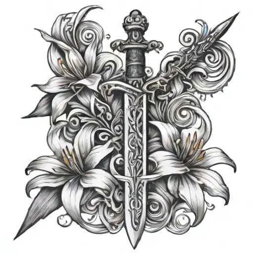 Sword With Lillies Wrapping Around It
