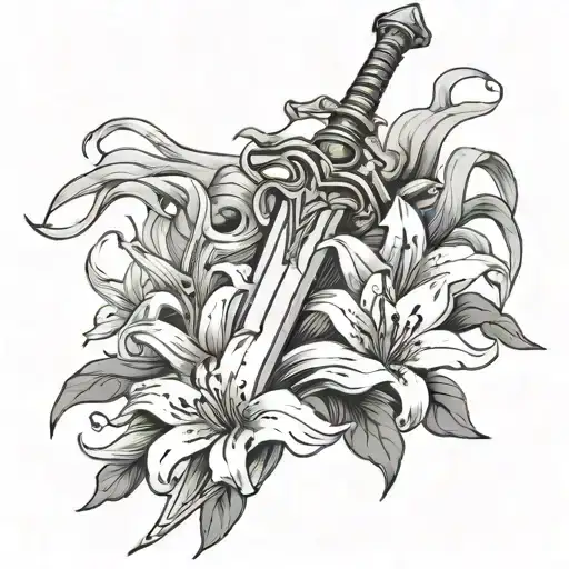 Simple Fantasy Sword With Lillies Wrapping Around It