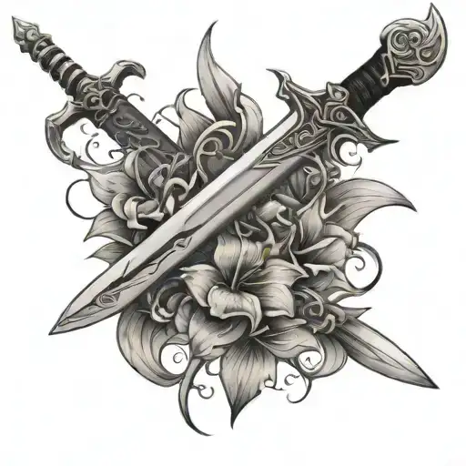 Minimalistic Fantasy Sword With Lillies Wrapping Around It