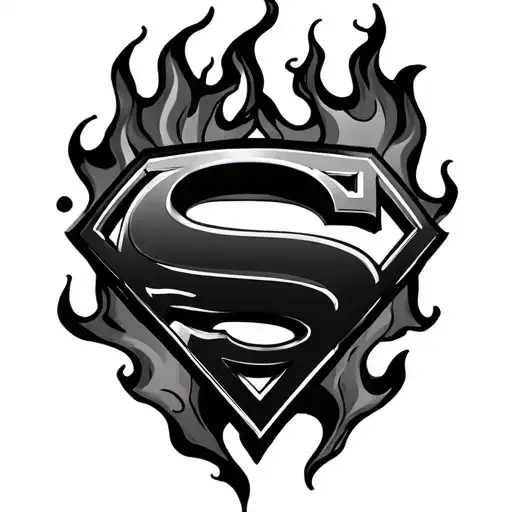Superman Logo Wth Flames To The Sides Representing Strength