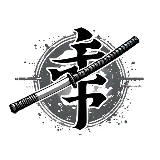 Kanji Symbol With Katana Or Samurai Warrior