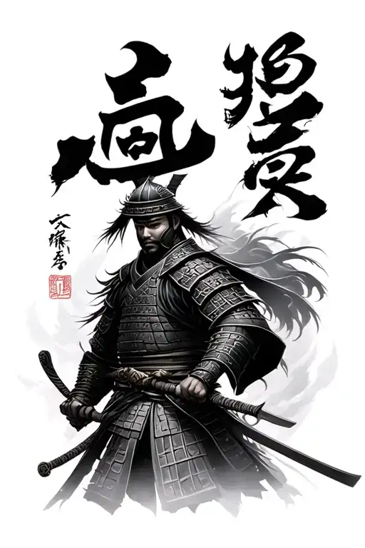 Kanji Symbol With Samurai Warrior