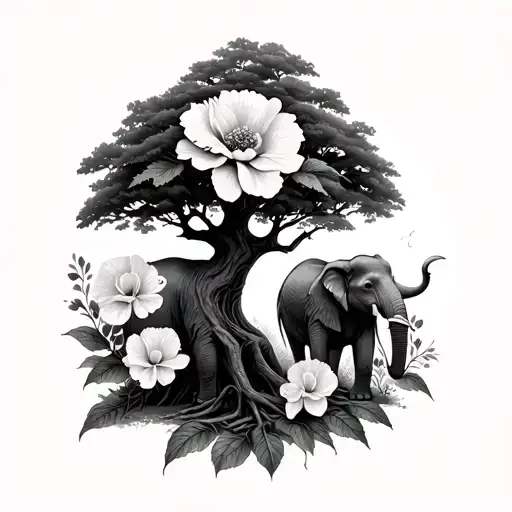 Poison Tree And Elephants And Carnation Flower