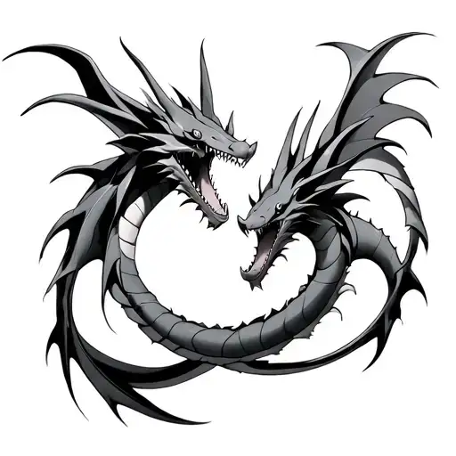 Two Gyarados Pokemon Spiraling Each Other Aiming Down