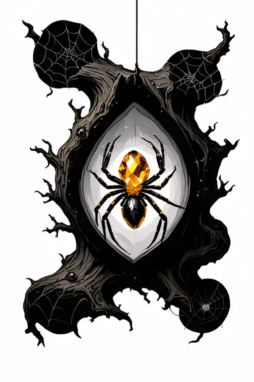 Tree Knook With A Velvet Spider Inside Surrounded By Spider Webs Protect A Golden Topaz