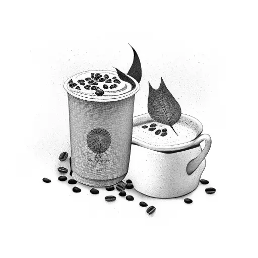 Coffee Cup And Yerba Mate With Coffee Grains And Mate Leafs