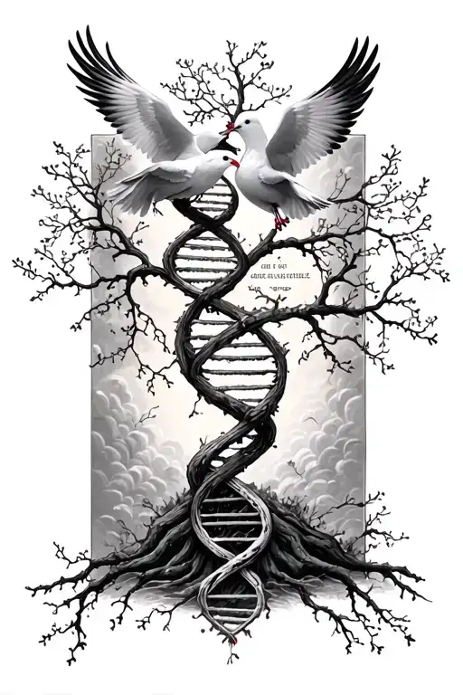 Dna Strand Tree Branches With Doves And Biblical Quote Intertwined