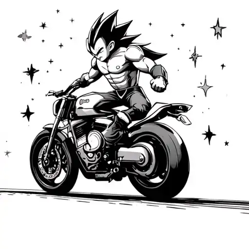 Majin Vegeta Ultra Ego On A Motorcycle On The Road In Space Next To The Stars